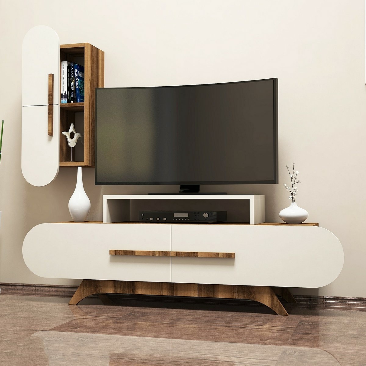 Televízny stolík so skrinkou Rose Walnut and Cream