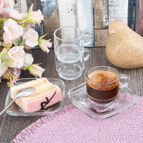 Orion Set of 6 Cozy glass mugs with saucers, 0.091ml