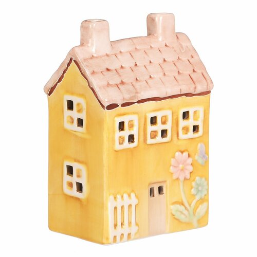 Căsuță din ceramică cu LED, 11 x 7 x 16 cm,primăvară, galbenă