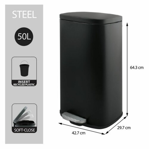 Spirella Pedálový odpadkový koš soft-close Akira 50 l, matná černá