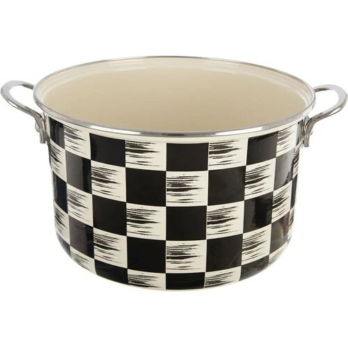 Orion Emaillierter Topf Schachbrett Rand, 6,5 l, Durchmesser 26 cm