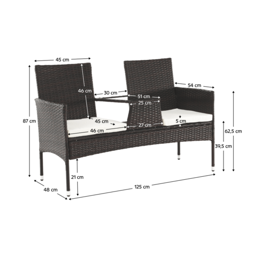Záhradná lavička so stolíkom a vankúšmi,hnedá/krémová, LALIT