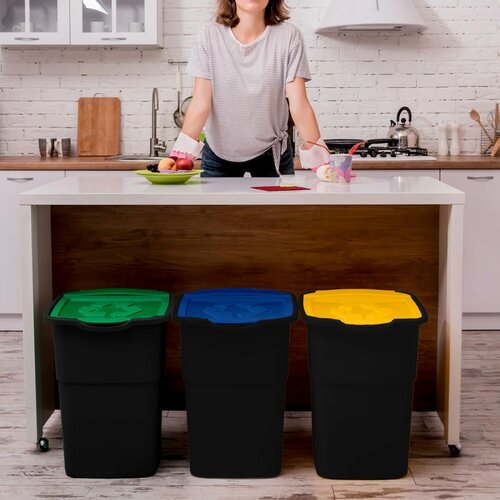 Coș pentru selectare deșeuri Eco 3 Master BLACK 50 l, 3 buc