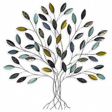 Decor de perete metal copac frunze colorate , 75 x3 x 77 cm