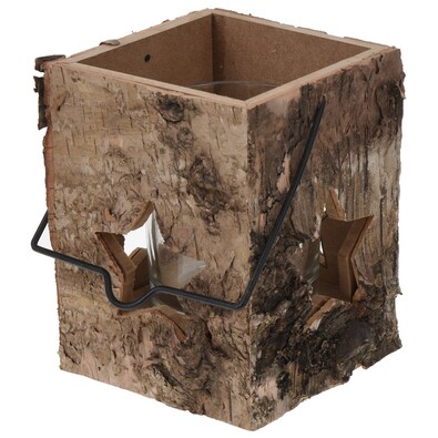 Drewniany świecznik z wyciętą gwiazdą, 13 cm