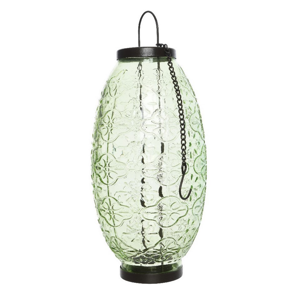Sklenený lampáš Ornaments zelená, 23,5 cm