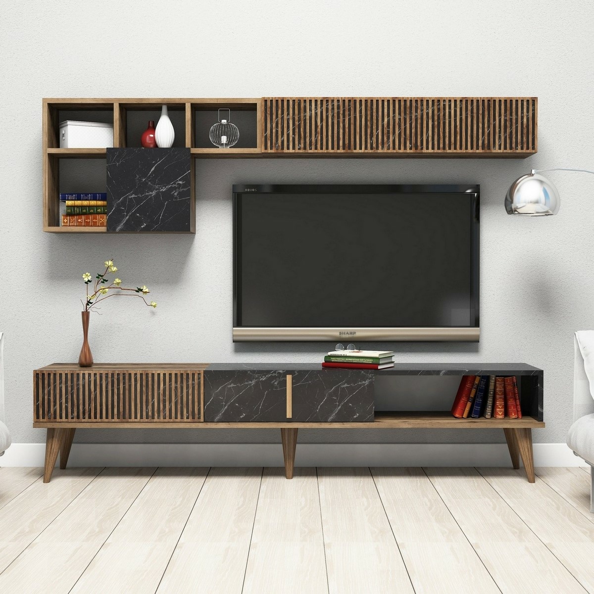 Televízna stena Milan Walnut and Black