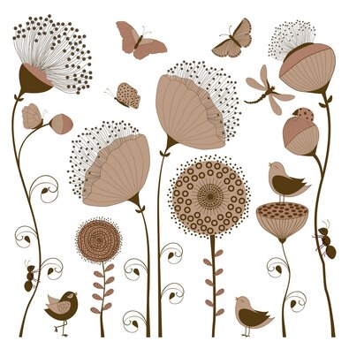 Samolepilne dekoracije Simple Flowers, 30 x 30 cm