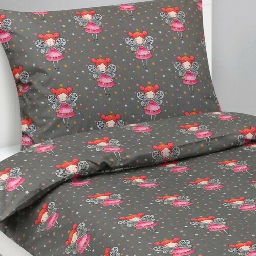 Bellatex Dziecięca pościel bawełniana Junior Wróżka szary, 140 x 200 cm, 70 x 90 cm