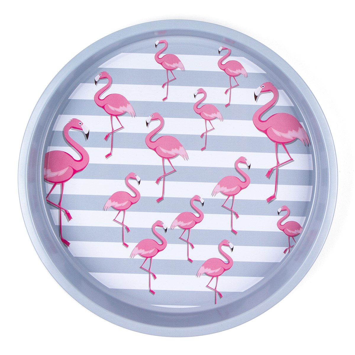 Plechový servírovací podnos Plameniak, 33 cm, pruhy