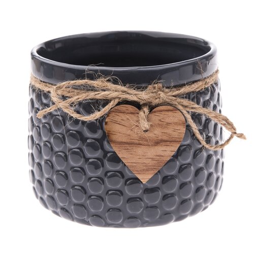 Keramični lonček za cvetje Wood heart temno modra,8,8 x 11 cm
