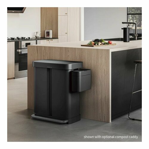 Simplehuman Prostokątny kosz na śmieci z pedałem ikieszenią na worki 34 + 24 l, czarny