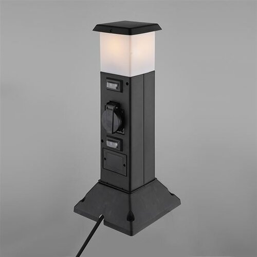 Solight PG05 Záhradný stĺpik IP44 s LED osvetlením, plast, 2 zásuvky, hranol, čierna