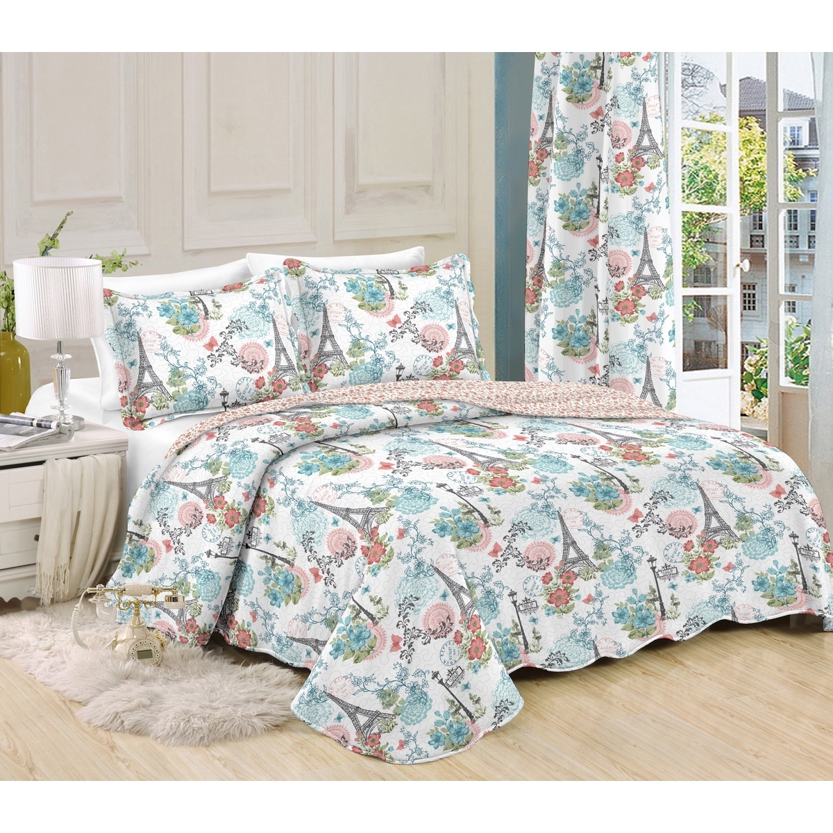 Tagesdecke Eiffelturm Blumen, 140 x 200 cm, 1 St. 50 x 70 cm | 4Home