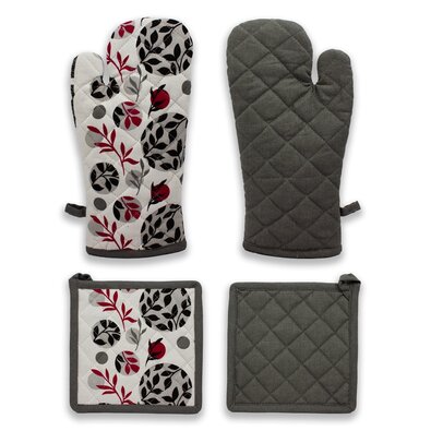 Rękawica kuchenna i podkładka Leaves and stripes, 18 x 32 cm, 20 x 20 cm