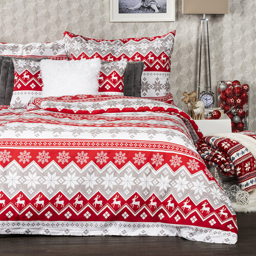4Home Різдвяна фланелева постільна білизна Red nordic, 160 x 200 см, 70 x 80 см
