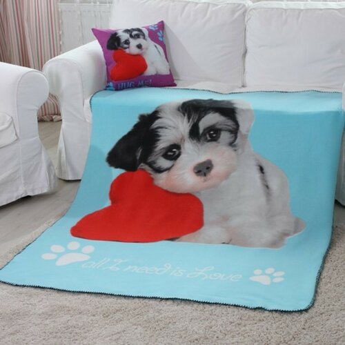 Pătură Domarex Puppy Love Dog, turcoaz, 130 x 160 cm