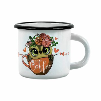 Belis Cană emailată Cafea bufniță, 7 cm, 0,25 l