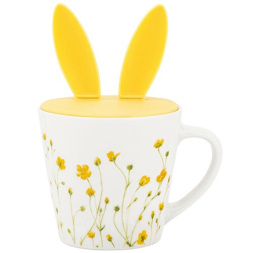 Altom Porcelanowy kubek Marigolds z silikonowąpokrywką, 330 ml