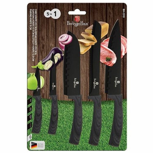 Set de cuţite Berlinger Haus, 5 piese, cu suprafaţădin marmură, Forest dark Line