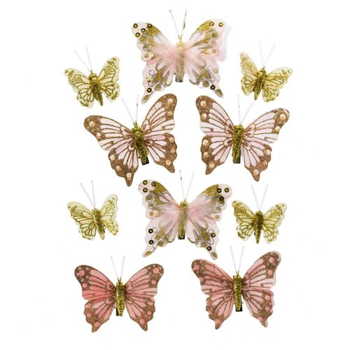 Set decorațiuni Fluturi, roz, 10 buc.