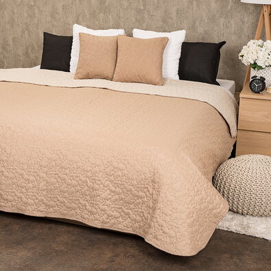 4Home Tagesdecke Doubleface Stars beige, 220 x 240 cm, 2x 40 x 40 cm