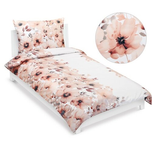 Lenjerie de pat Bellatex Satin Flower salmon , 140x 220 cm, 70 x 90 cm