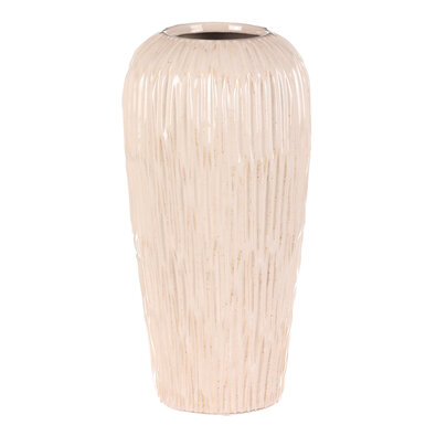 Vază ceramică rotunjită, alb-bej, 17 x 17 x 34 cm