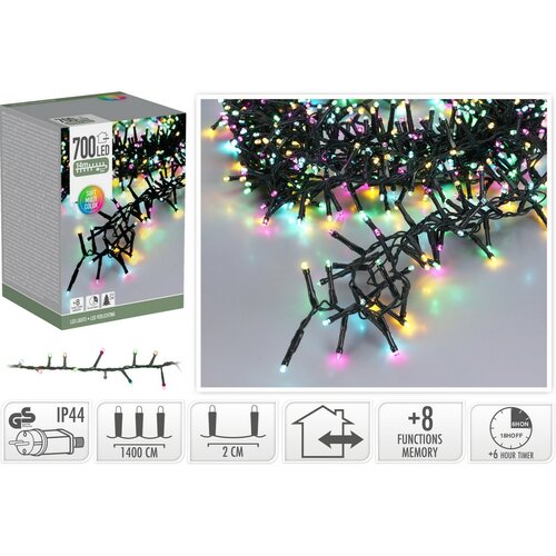 Lanț luminos exterior Macaron, 14 m, 700 LED,IP44(verde, portocaliu, albastru, roz), temporizator