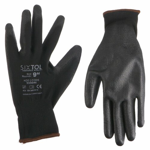 Sixtol Delovne rokavice GLOVE PE-PU 9 črne,velikost 9"