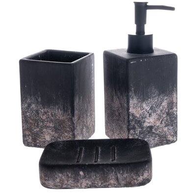 Set de accesorii de baie din ciment Bain, 3 piese,negru