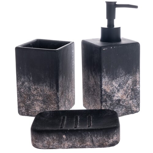 Set de accesorii de baie din ciment Bain, 3 piese,negru
