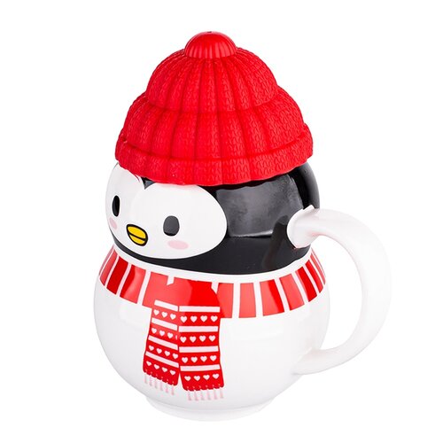 Altom Weihnachtstasse mit Silikondeckel Penguin, 350 ml