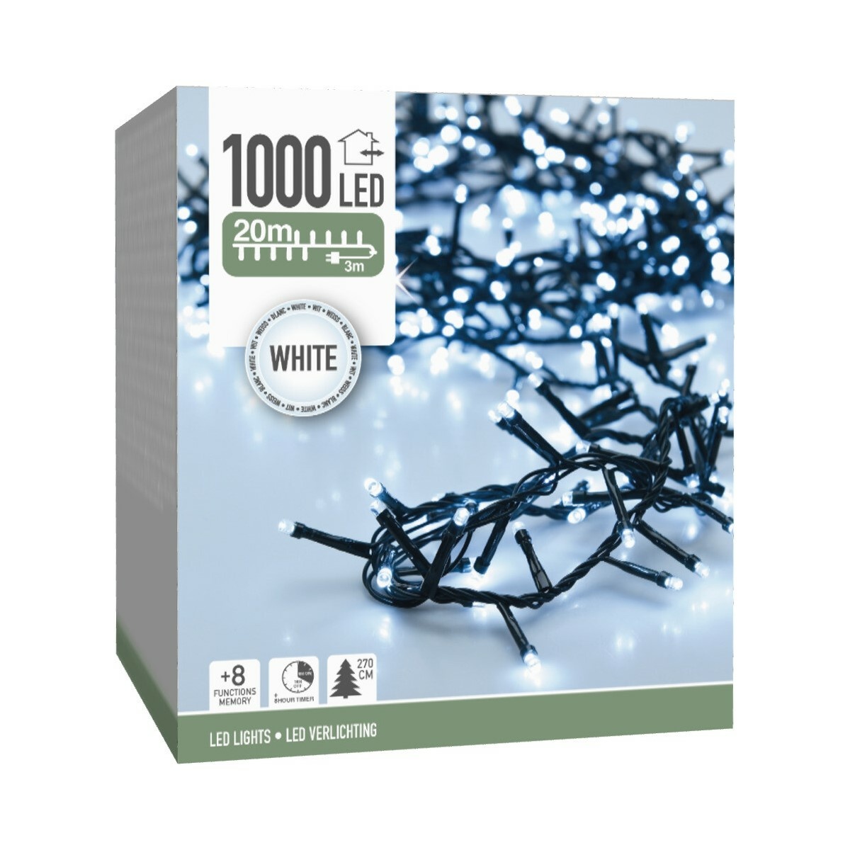 Zewnętrzny łańcuch świetlny Microcluster, 20 m, 1000 LED, zimna biała, timer, IP4