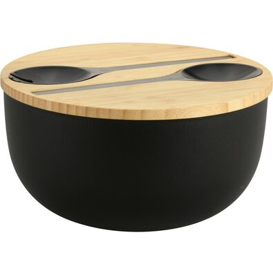Kesper 58470 Salatieră cu tacâmuri și capac dinbambus 24 cm, negru