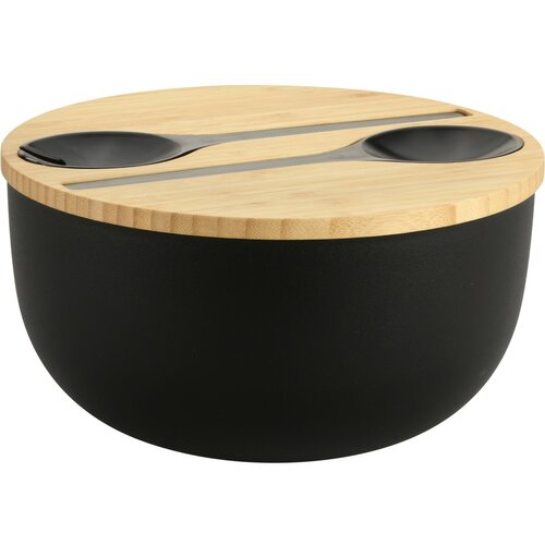 Kesper 58470 Šalátová misa s príborom a bambusovým vekom 24 cm, čierna