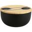 Kesper 58470 Salatschüssel mit Besteck und Bambusdeckel 24 cm, Schwarz