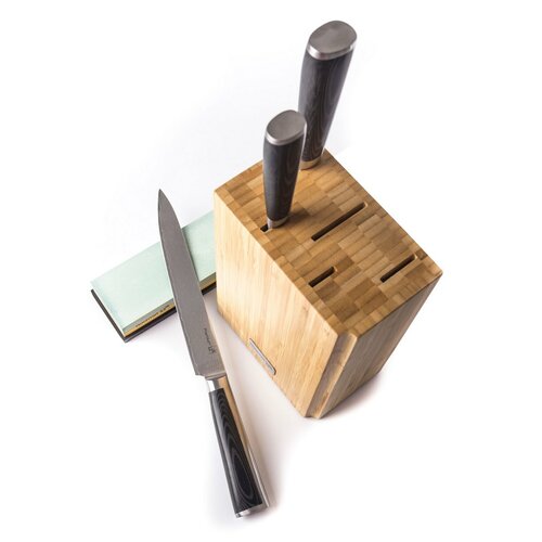 Set de cuțite G21 Damascus Premium în bloc de bambus, 3 bucăți + piatră de ascuțit