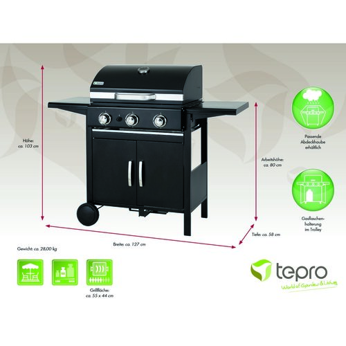 Tepro 3152 Plynový gril Mayfield 3, 3 horáky, 127 x 58 x 103 cm