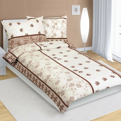 Bellatex Krep posteljnina List rjava, 140 x 200cm, 70 x 90 cm