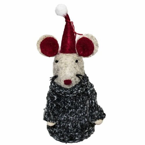 Fotografie Vánoční závěsná dekorace Myška s čepicí, 5 x 14 cm