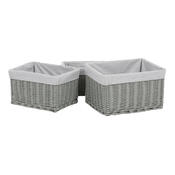 Set coșuri de răchită pentru rafturi Buline gri, 3 bucăți, 3 dimensiuni, 48 x 25 x 39 cm