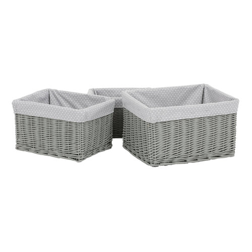 Komplet pletenih košar za police s tkanino Sivapikica, 3 kos, 3 velikosti, 48 x 25 x 39 cm