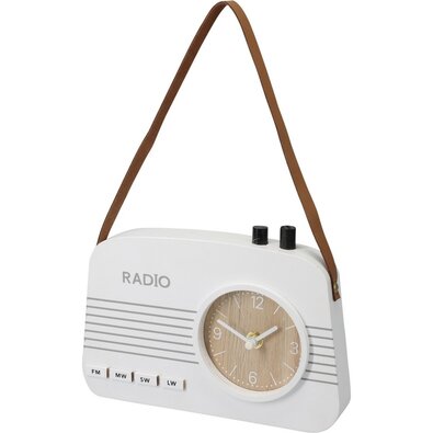 Zegar stołowy Old radio biały, 21,5 x 3,5 x 15,5 cm