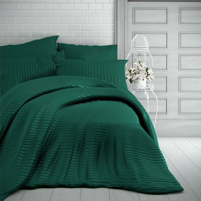 Kvalitex Satenasto posteljnina Stripe temnozelena, 240 x 220 cm, 2 kos 70 x 90 cm