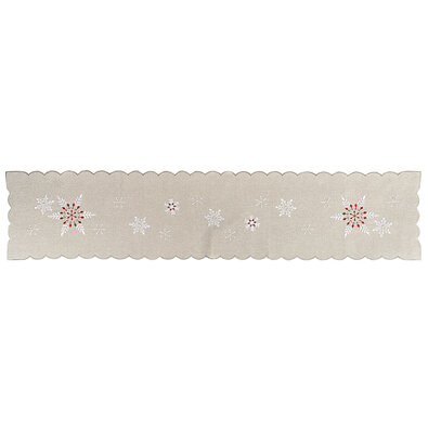 Vánoční vyšívaný ubrus Sněhové vločky šedá, 35 x 160 cm