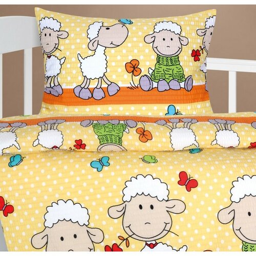 Bellatex Otroška krep posteljnina Agáta Ovečka rumena 90 x 135 cm, 45 x 60 cm
