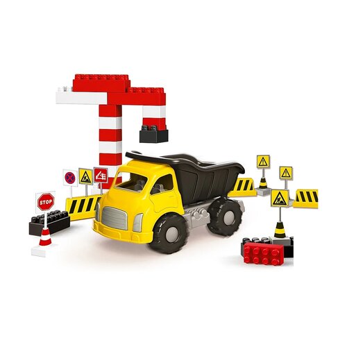 Camion Dolu + 40 de cuburi și indicatoare rutiere