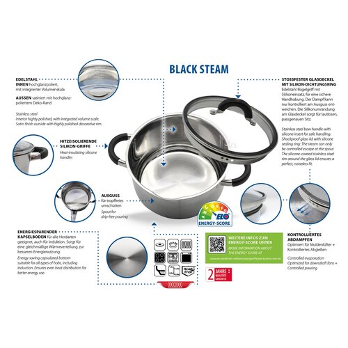 Elo 50904 Basic 4dílná sada nerezových hrnců Black Steam