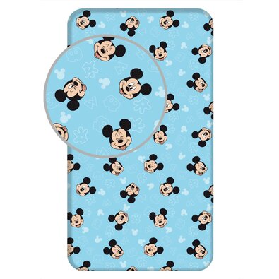 Jerry Fabrics Leinenlaken mit Gummizug Mickey Blue 02, 90 x 200 cm + 25 cm